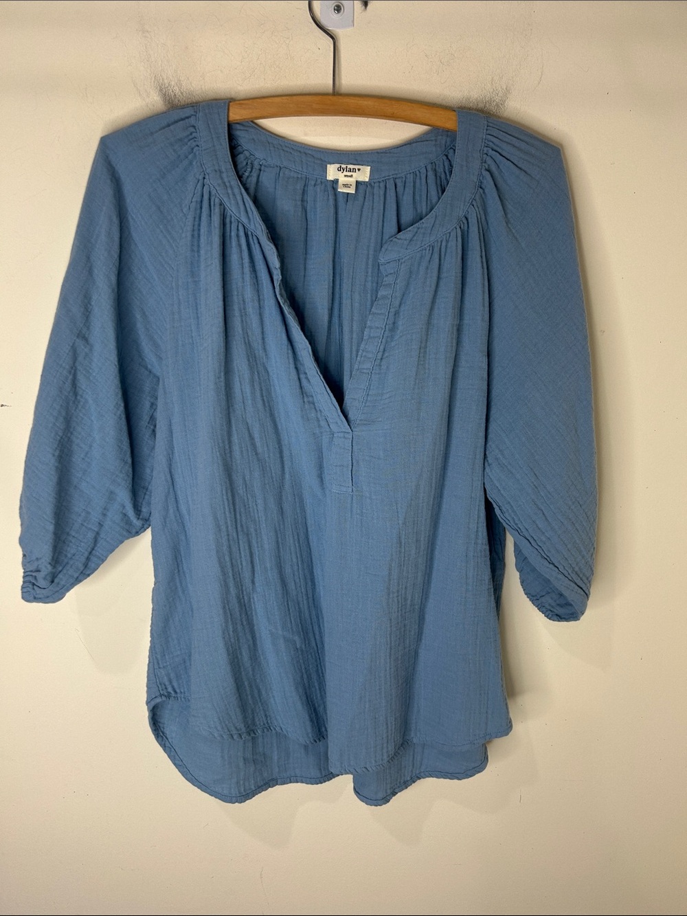 dylan Blue Textured V-Neck Peasant Top - Picture 2 of 15